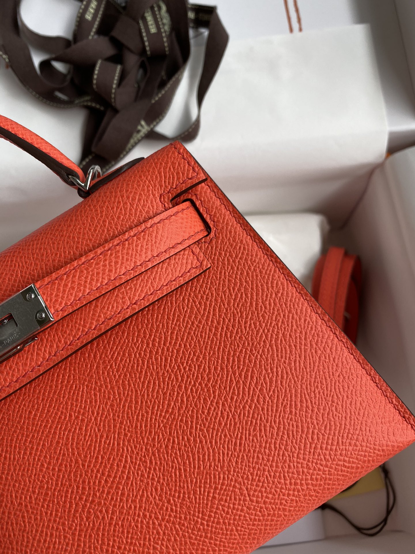 Hermes Kelly Mini II Bag 19CM In Feu Orange Epsom Leather